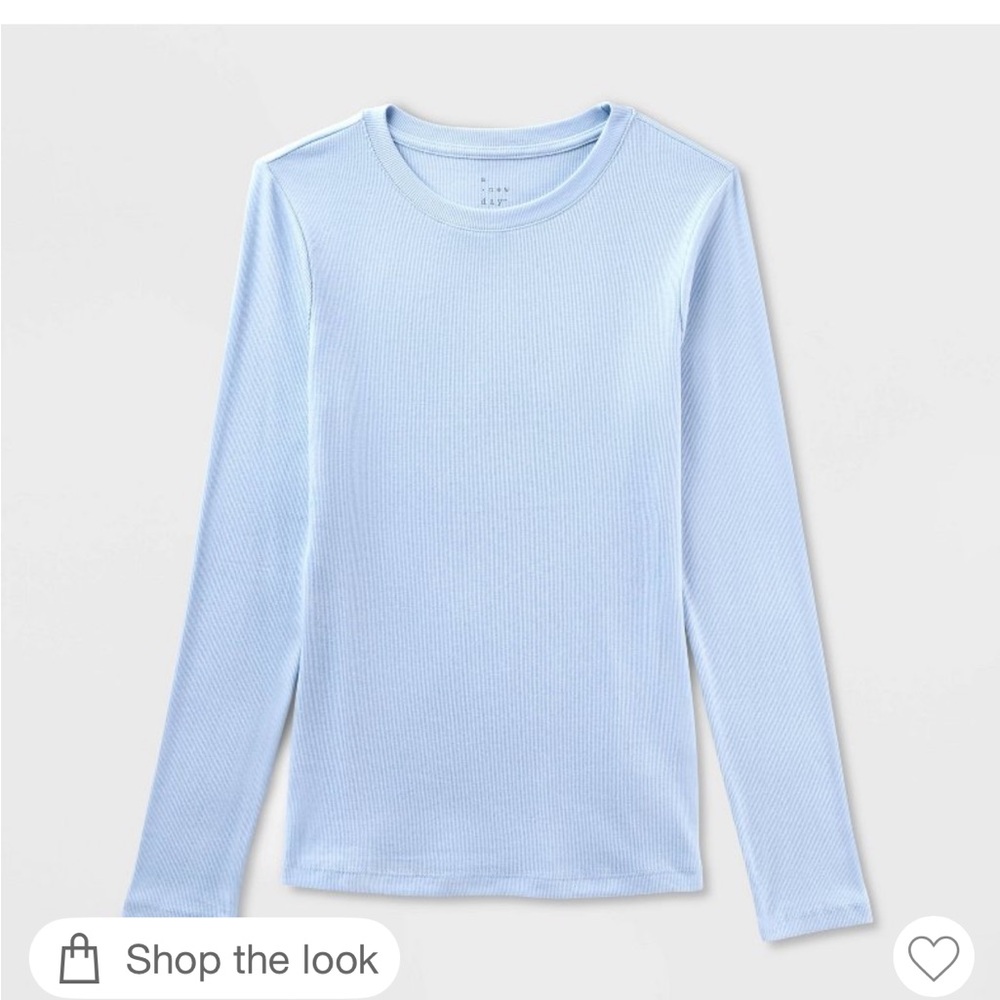 Light Blue Long Sleeve Ribbed T Shirt